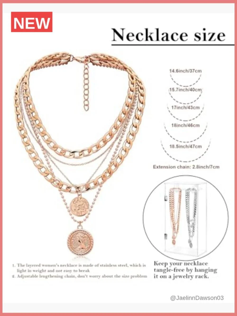 Layered Necklace Set with Coin Pendant - Dainty & Chunky Chains